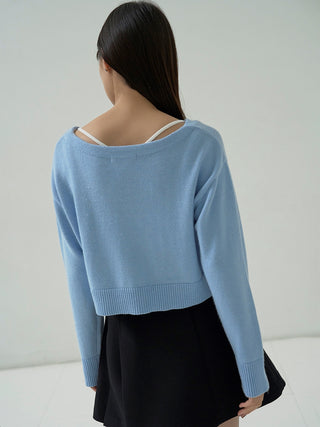 Brooch Cropped Cardigan in Light Blue, Premium Women's Fashionable Cardigans, Pullover at SNIDEL USA