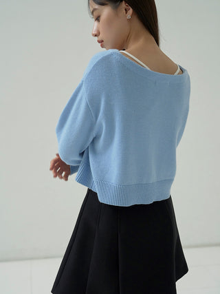 Brooch Cropped Cardigan in Light Blue, Premium Women's Fashionable Cardigans, Pullover at SNIDEL USA