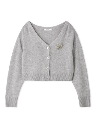 Brooch Cropped Cardigan in Light Grey, Premium Women's Fashionable Cardigans, Pullover at SNIDEL USA