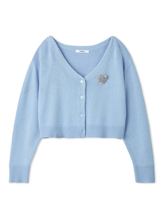 Brooch Cropped Cardigan in Light Blue, Premium Women's Fashionable Cardigans, Pullover at SNIDEL USA