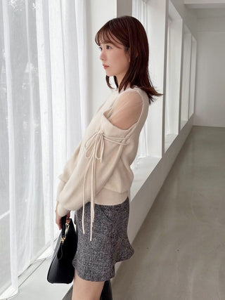 See-Through Shoulder Knit Pullover in Ivory, Premium Women's Knitwear at SNIDEL USA