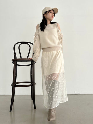 See-Through Shoulder Knit Pullover in Ivory, Premium Women's Knitwear at SNIDEL USA