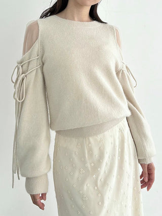 See-Through Shoulder Knit Pullover in Ivory, Premium Women's Knitwear at SNIDEL USA