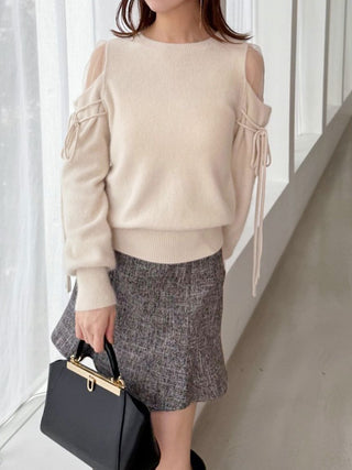 See-Through Shoulder Knit Pullover in Ivory, Premium Women's Knitwear at SNIDEL USA