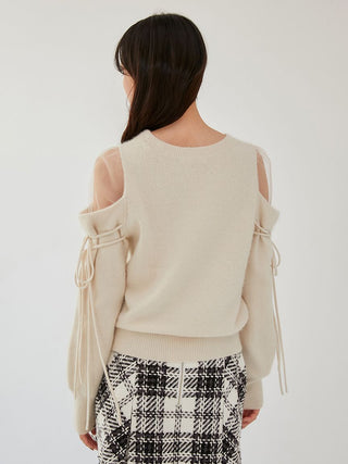 See-Through Shoulder Knit Pullover in Ivory, Premium Women's Knitwear at SNIDEL USA