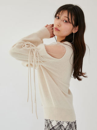 See-Through Shoulder Knit Pullover in Ivory, Premium Women's Knitwear at SNIDEL USA