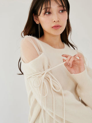 See-Through Shoulder Knit Pullover in Ivory, Premium Women's Knitwear at SNIDEL USA