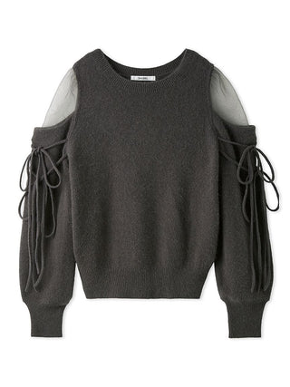 See-Through Shoulder Knit Pullover in Dark Gray, Premium Women's Knitwear at SNIDEL USA