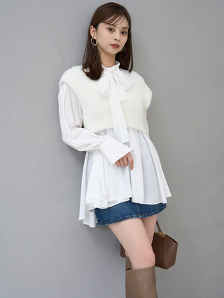 Two-in-One Chiffon Blouse with Cropped Vest in Off White, Premium Fashionable Women's Tops Collection at SNIDEL USA