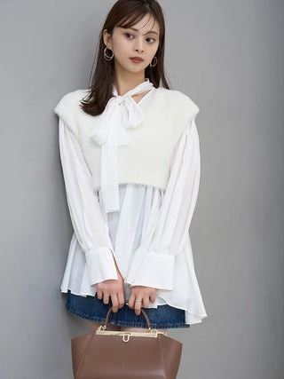 Two-in-One Chiffon Blouse with Cropped Vest in Off White, Premium Fashionable Women's Tops Collection at SNIDEL USA