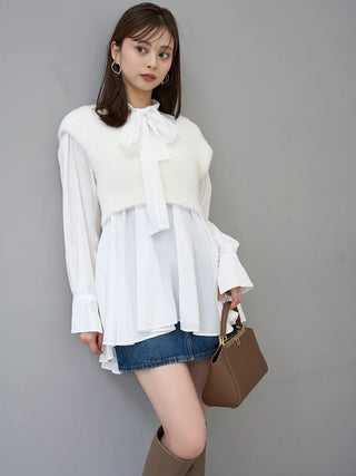 Two-in-One Chiffon Blouse with Cropped Vest in Off White, Premium Fashionable Women's Tops Collection at SNIDEL USA