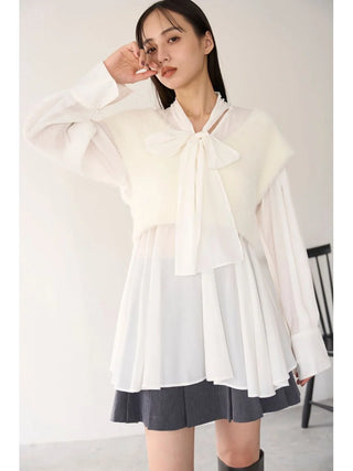 Two-in-One Chiffon Blouse with Cropped Vest in Off White, Premium Fashionable Women's Tops Collection at SNIDEL USA