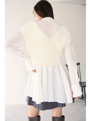 Two-in-One Chiffon Blouse with Cropped Vest in Off White, Premium Fashionable Women's Tops Collection at SNIDEL USA