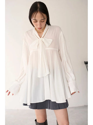 Two-in-One Chiffon Blouse with Cropped Vest in Off White, Premium Fashionable Women's Tops Collection at SNIDEL USA