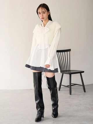 Two-in-One Chiffon Blouse with Cropped Vest in Off White, Premium Fashionable Women's Tops Collection at SNIDEL USA