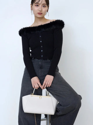 Sustainable Decollete Fur Knit Pullover