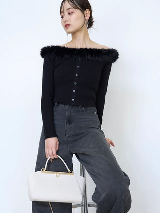 Sustainable Decollete Fur Knit Pullover in Black, Premium Women's Fashionable Cardigans, Pullover at SNIDEL USA