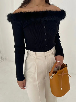 Sustainable Decollete Fur Knit Pullover