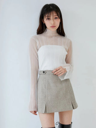 Layered Sheer Knit Mock Neck Blouse in Ivory, Premium Fashionable Women's Tops Collection at SNIDEL USA