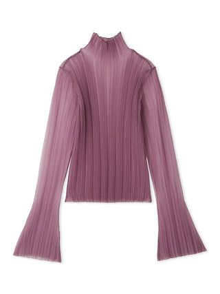 Layered Sheer Knit Mock Neck Blouse in Purple, Premium Fashionable Women's Tops Collection at SNIDEL USA