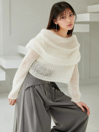 Mohair Sheer Off-Shoulder Pullover