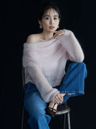 Mohair Sheer Off-Shoulder Pullover