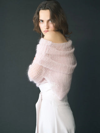 Mohair Sheer Off-Shoulder Pullover in Pink, Premium Women's Fashionable Cardigans, Pullover at SNIDEL USA