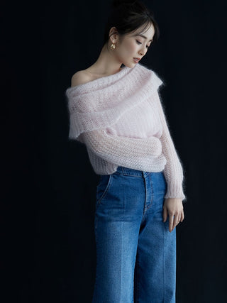 Mohair Sheer Off-Shoulder Pullover