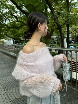 Mohair Sheer Off-Shoulder Pullover