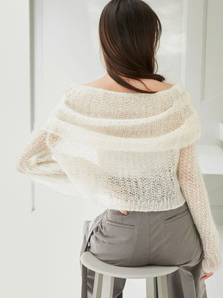 Mohair Sheer Off-Shoulder Pullover