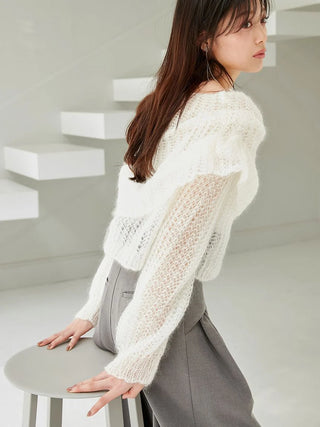 Mohair Sheer Off-Shoulder Pullover