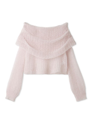 Mohair Sheer Off-Shoulder Pullover in Pink, Premium Women's Fashionable Cardigans, Pullover at SNIDEL USA