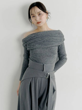 Gathered Asymmetric Knit Pullover