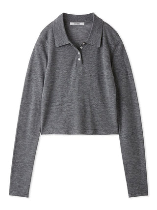 Sustainable Polo Collar Knit Pullover Top in Gray, Premium Fashionable Women's Tops Collection at SNIDEL USA