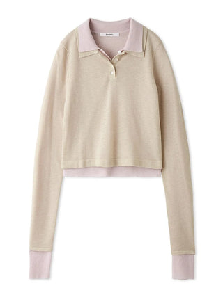 Sustainable Polo Collar Knit Pullover Top in Light Beige, Premium Fashionable Women's Tops Collection at SNIDEL USA