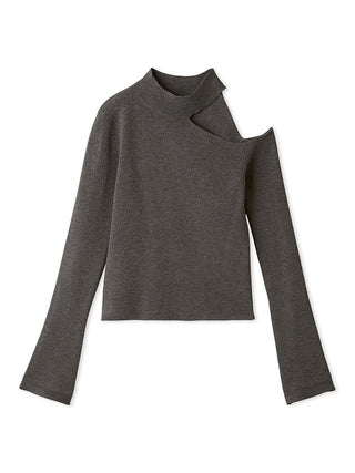 One-shoulder high-neck knit pullover