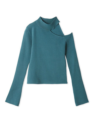 One-shoulder high-neck knit pullover