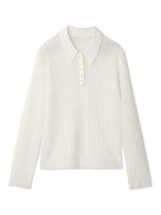 Sheer Knit Collared Top in Ivory, Premium Women's Knitwear at SNIDEL USA