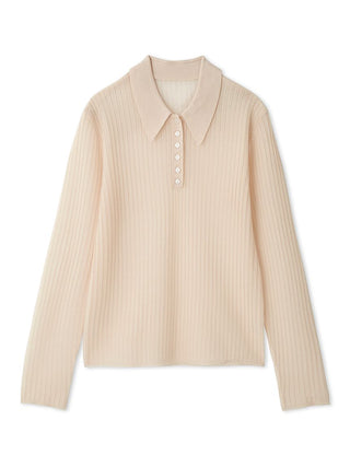 Sheer Knit Collared Top in Pink Beige, Premium Women's Knitwear at SNIDEL USA