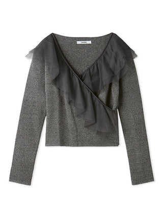 Sustainable Cache-Coeur Tulle Knit Top in Mix, Premium Fashionable Women's Tops Collection at SNIDEL USA