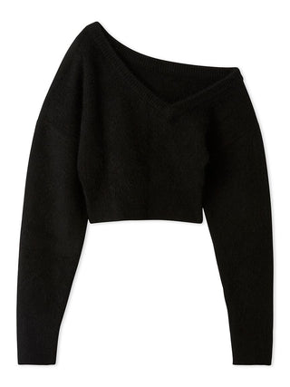 Raccoon Asymmetric Knit Pullover in Black, Premium Women's Knitwear at SNIDEL USA