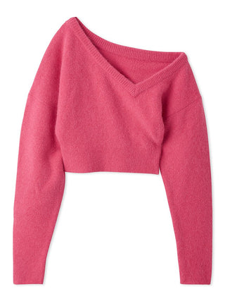 Raccoon Asymmetric Knit Pullover in Pink, Premium Women's Knitwear at SNIDEL USA