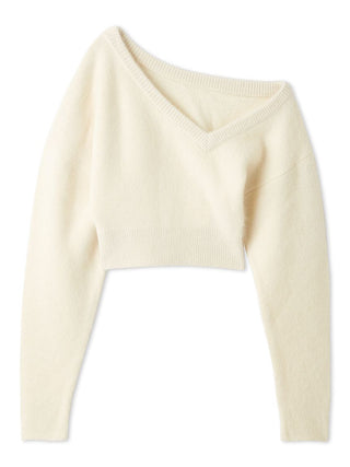 Raccoon Asymmetric Knit Pullover in Ivory, Premium Women's Knitwear at SNIDEL USA