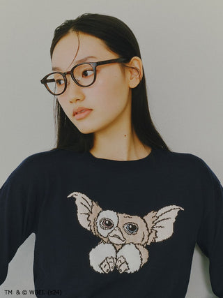 GREMLINS Special Order Jacquard Knit Cropped Sweater in Navy, Premium Women's Fashionable Sweater, Pullover at SNIDEL USA