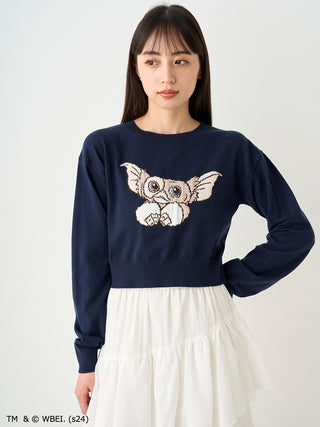 GREMLINS Special Order Jacquard Knit Cropped Sweater in Navy, Premium Women's Fashionable Sweater, Pullover at SNIDEL USA