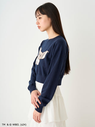 GREMLINS Special Order Jacquard Knit Cropped Sweater in Navy, Premium Women's Fashionable Sweater, Pullover at SNIDEL USA