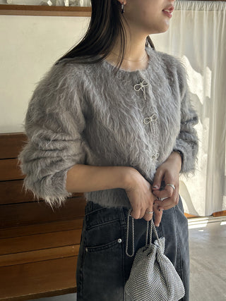 Faux Fur Cropped Cardigan in Gray, Premium Women's Fashionable Cardigans, Pullover at SNIDEL USA