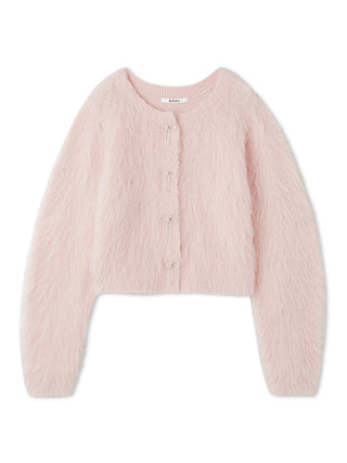 Faux Fur Cropped Cardigan in Pink, Premium Women's Fashionable Cardigans, Pullover at SNIDEL USA