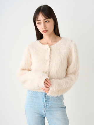 Faux Fur Cropped Cardigan in Light Pink, Premium Women's Fashionable Cardigans, Pullover at SNIDEL USA