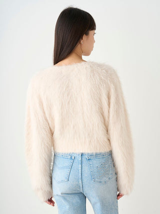 Faux Fur Cropped Cardigan in Light Pink, Premium Women's Fashionable Cardigans, Pullover at SNIDEL USA